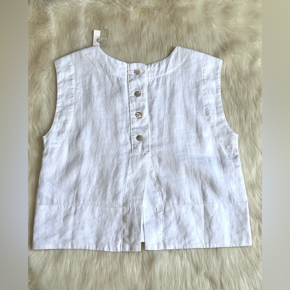 🆕Madewell Bateau-Neck Tank in 100% Linen COLOR Eyelet White Sz Small - Picture 8 of 12